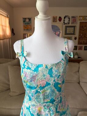 Vacation Dress! K & Company Petite Blue Euro Summer Pattern Dress Size 8